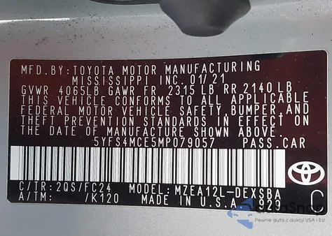 2021 Toyota Corolla Se Apex Edition from USA, damaged, VIN 5YFS4MCE5MP079057